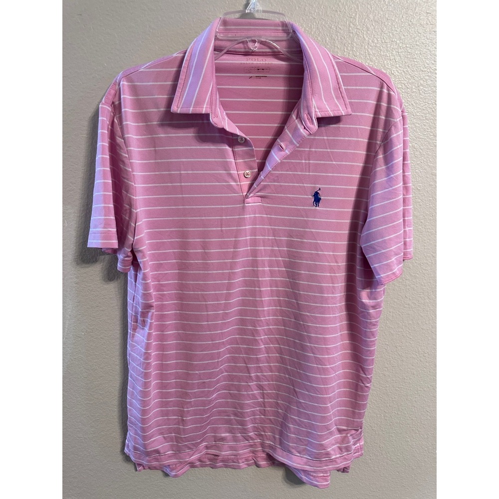 Polo Ralph Lauren Golf Polo Shirt Striped Pink White Short Sleeve Medium
